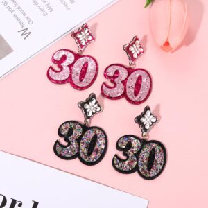 2 Pairs Birthday Earrings for Women 30th Birthday Earrings Glitter Happy Birthday Earrings Birthday Girl Rhinestone Earrings Birthday Gifts for Women Girls