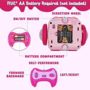 QUN XING Pink Remote Control CAR for Girls 2.4G Lights up Music Spinning Gear Toys with Doll rc Cars for 4,5,6 Year Old Girls Kids, Xmas Birthday Gifts