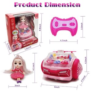 QUN XING Pink Remote Control CAR for Girls 2.4G Lights up Music Spinning Gear Toys with Doll rc Cars for 4,5,6 Year Old Girls Kids, Xmas Birthday Gifts