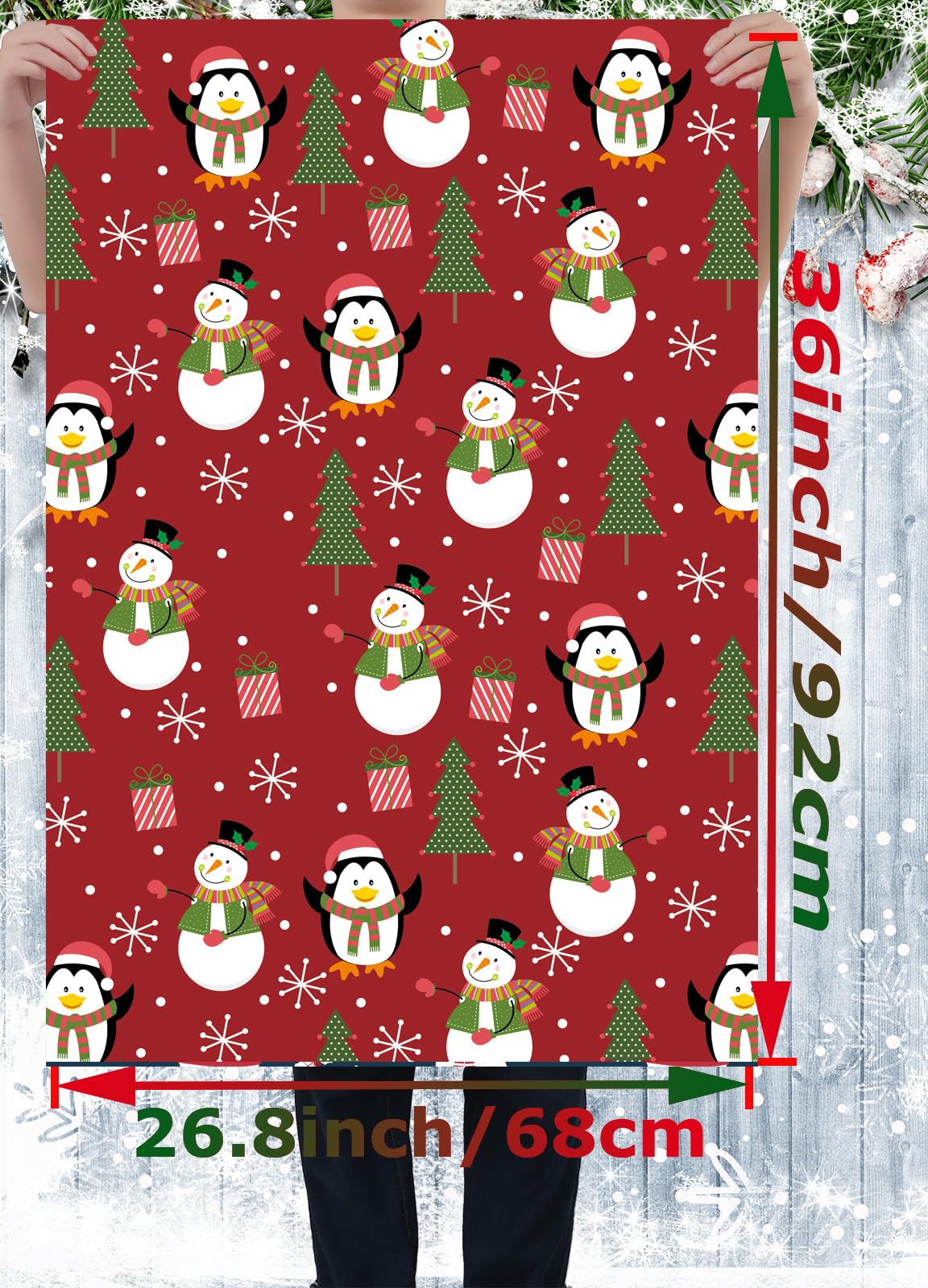 U'COVER Christmas Wrapping Paper for Kids Boys Girls 8 Large Sheet Xmas Holiday Gift Wrapping Paper Penguin Snowman Red Truck Gnomes Stocking Wrap Paper Fold 27 * 36inch