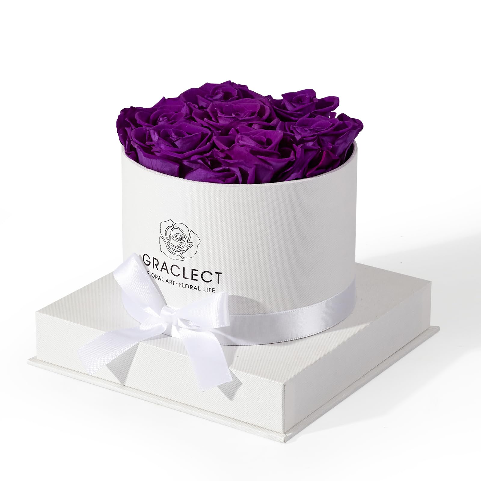 Graclect 7-Piece Preserved Roses in a Box for Delivery Prime - Forever Flowers - Immortal Roses Birthday Gifts for Her - Christmas & Valentines Day Gifts for for Mom/Girlfriend/Wife/Grandma - Purple…