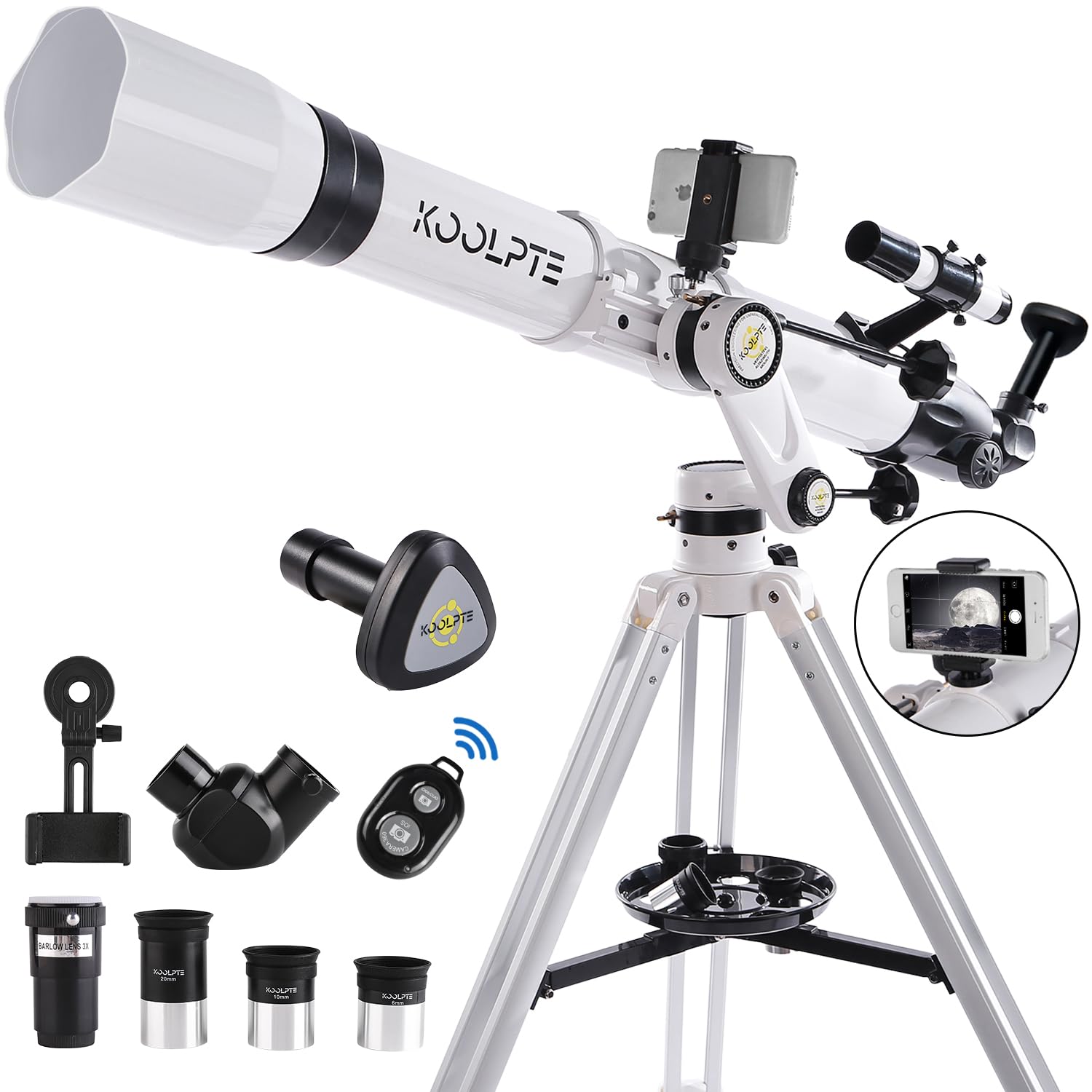 Telescope with Digital Eyepiece - Astronomy Refracting Telescope 90mm Aperture 900mm Vertisteel Altazimuth Mount, Compact and Powerful for Beginners,Professionals and Kids, Perfect for Observing White