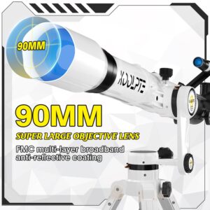 Telescope with Digital Eyepiece - Astronomy Refracting Telescope 90mm Aperture 900mm Vertisteel Altazimuth Mount, Compact and Powerful for Beginners,Professionals and Kids, Perfect for Observing White