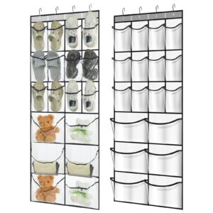 windyun 2 pcs 36 pockets over door shoe organizer large hanging clear shoes holder with hooks for shoes sneakers closet bedroom, each with 12 mesh pockets and 6 large mesh storage various compartments