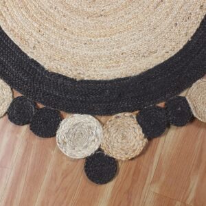 CASAVANI Collection Circle Area Rug - 10 Ft' Round Black Natural Jute Mat Geometric Kilim Rug Indoor Outdoor Use Mat Flatweave Rugs for Bedroom Bedside Round Dining Table Mat Hall & Kitchen