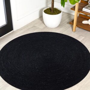 CASAVANI Collection Circle Area Rug - 3 Ft' Round Black Natural Jute Mat Geometric Kilim Rug Indoor Outdoor Use Mat Flatweave Rugs for Bedroom Bedside Round Dining Table Mat Hall