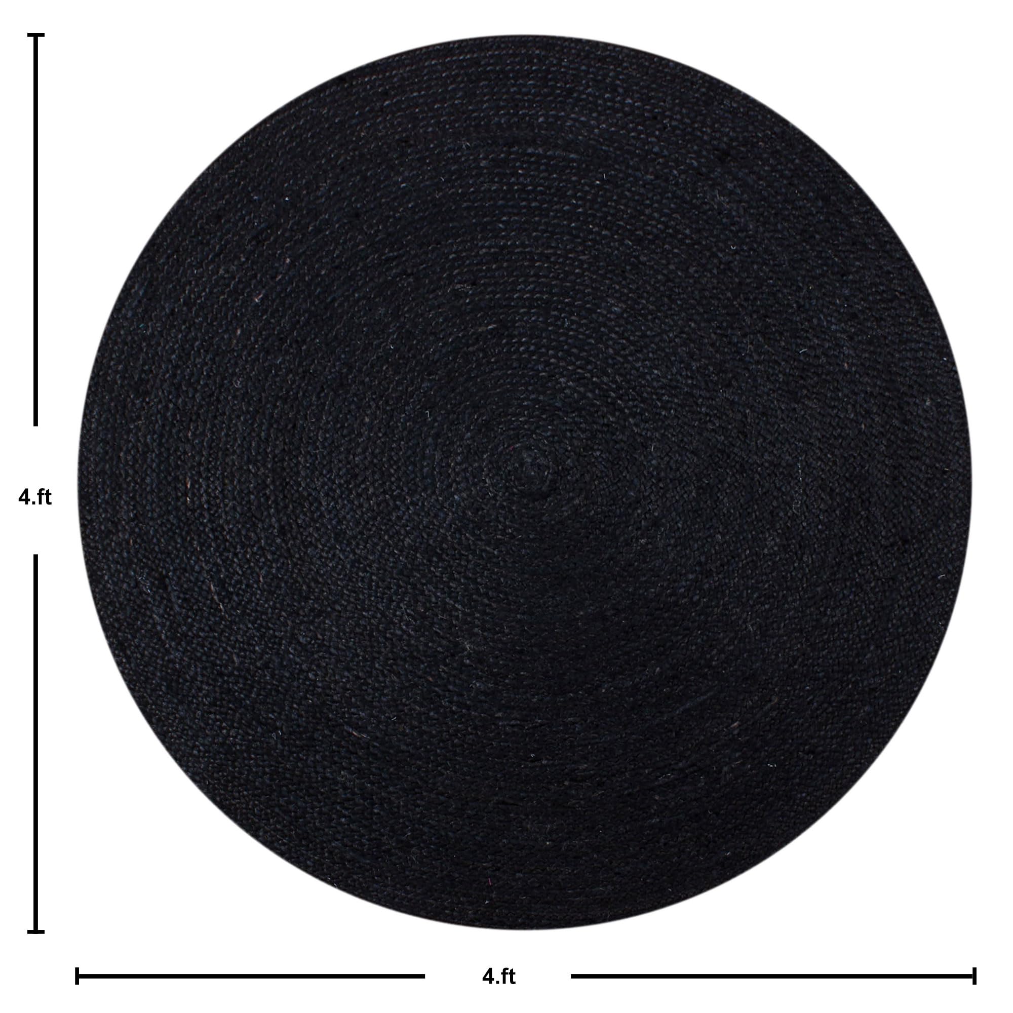 CASAVANI Collection Circle Area Rug - 3 Ft' Round Black Natural Jute Mat Geometric Kilim Rug Indoor Outdoor Use Mat Flatweave Rugs for Bedroom Bedside Round Dining Table Mat Hall