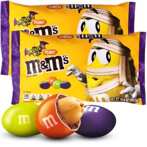m&m’s ghoul’s peanut milk chocolate halloween candy 10oz bag 2-pack - sweet milk peanut chocolate holiday m&ms candy encased in vibrant candy shell colors, melt in your mouth snack for kids & adults