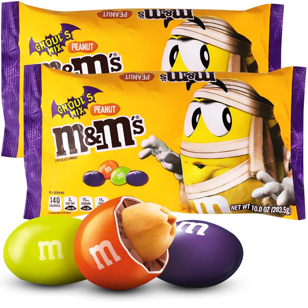 M&M’s Ghoul’s Peanut Milk Chocolate Halloween Candy 10oz Bag 2-Pack - Sweet Milk Peanut Chocolate Holiday M&Ms Candy Encased in Vibrant Candy Shell Colors, Melt in Your Mouth Snack for Kids & Adults