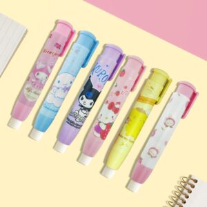 6Pcs Cute Creative Stationery Erasers for Kids Retractable Pencil Erasers for Pencils Kawaii Eraser Fun Kitty Erasers Back to School Supplies Kid Party Favors Gift Suitable for Children Over 3Years（A）