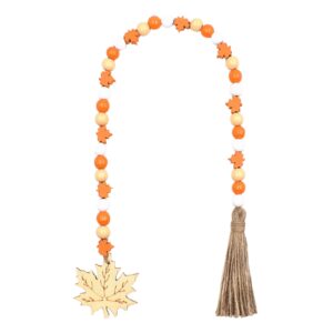 thanksgiving wood beads garland with tassel maple leaves pendant, thanksgiving day wooden bead garland wreath wall hanging for home party wood hanging beads ornaments