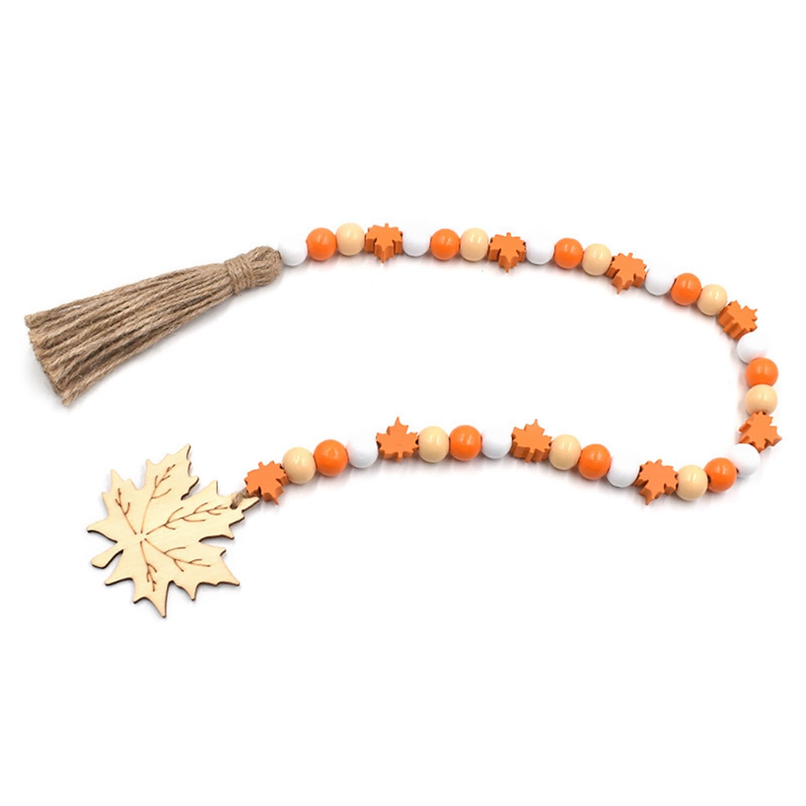 Thanksgiving Wood Beads Garland with Tassel Maple Leaves Pendant, Thanksgiving Day Wooden Bead Garland Wreath Wall Hanging for Home Party Wood Hanging Beads Ornaments