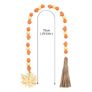 Thanksgiving Wood Beads Garland with Tassel Maple Leaves Pendant, Thanksgiving Day Wooden Bead Garland Wreath Wall Hanging for Home Party Wood Hanging Beads Ornaments