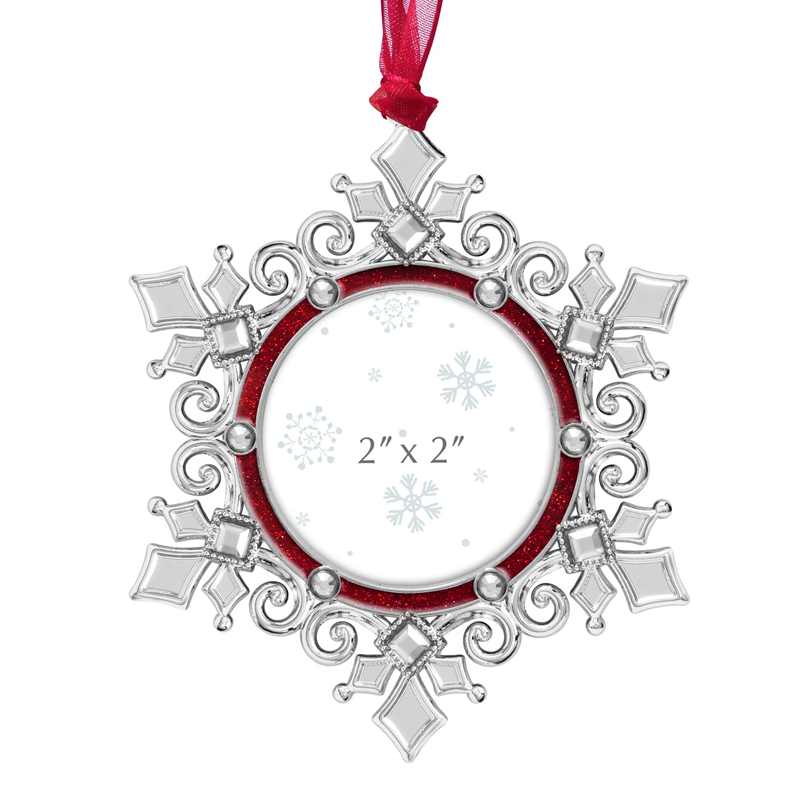 West style 2023 Snowflake Christmas Tree Ornaments Metallic Picture Frame Hanging Home Deco Hanging Pendant Holiday Keepsake Gift (Red, A Snowflake)