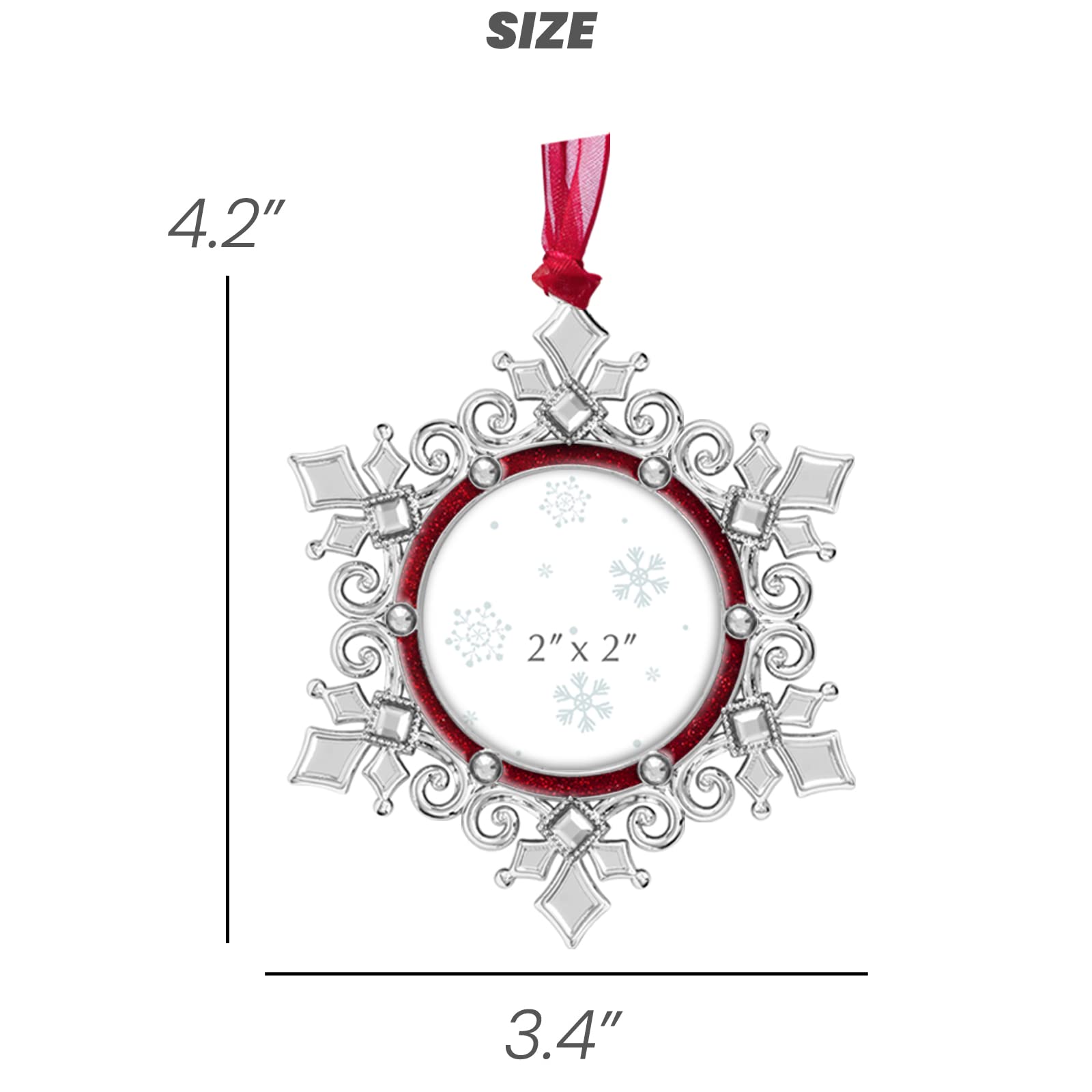 West style 2023 Snowflake Christmas Tree Ornaments Metallic Picture Frame Hanging Home Deco Hanging Pendant Holiday Keepsake Gift (Red, A Snowflake)