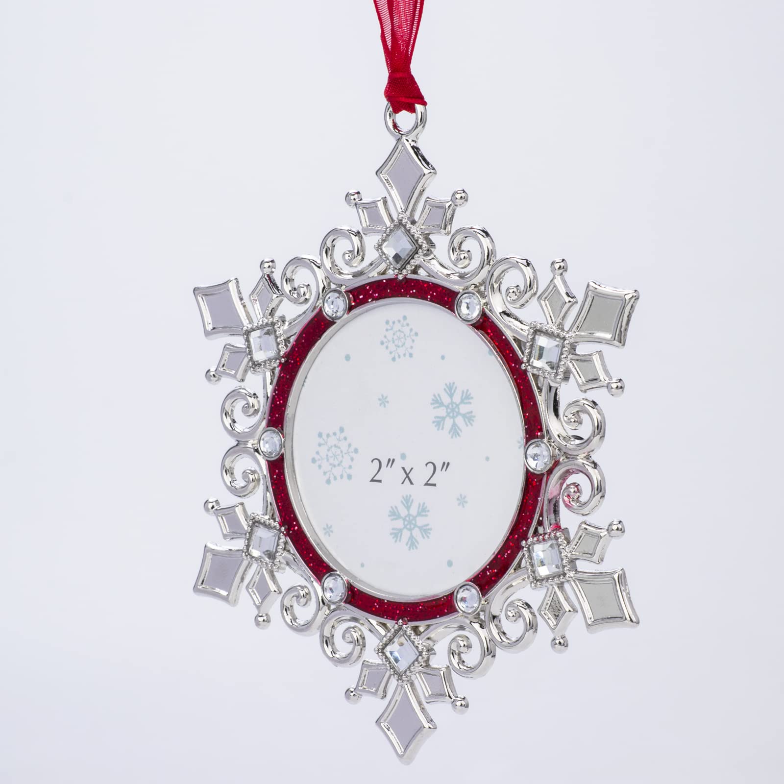 West style 2023 Snowflake Christmas Tree Ornaments Metallic Picture Frame Hanging Home Deco Hanging Pendant Holiday Keepsake Gift (Red, A Snowflake)