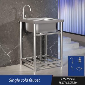 Stainless Steel Outdoor Single Bowl Utility Sink,Free Standing Sink Commercial,Commercial Restaurant Kitchen Sink,with Drainer Unit and Tap,for Garage, Restaurant, Kitchen, Laundry Room ( Color : Sing