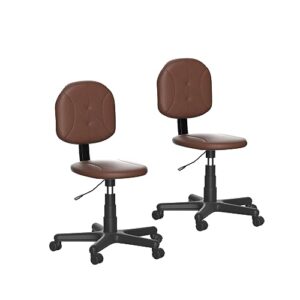 VECELO Small Computer Task Chairs NO-Armrests PU Leather Low-Backrest,with 360°Quiet Swivels Adjustable Height for Home Office Study Rooms,Coffee,Set of 2