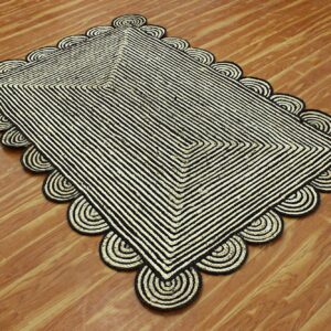 CASAVANI Collection Square Area Rug - 10x10 Feet Black Braided Jute Rug Geometric Kilim Rug Indoor Outdoor Use Carpet Flatweave Rugs for Bedroom Bedside Custom Mat Dining Table Mat