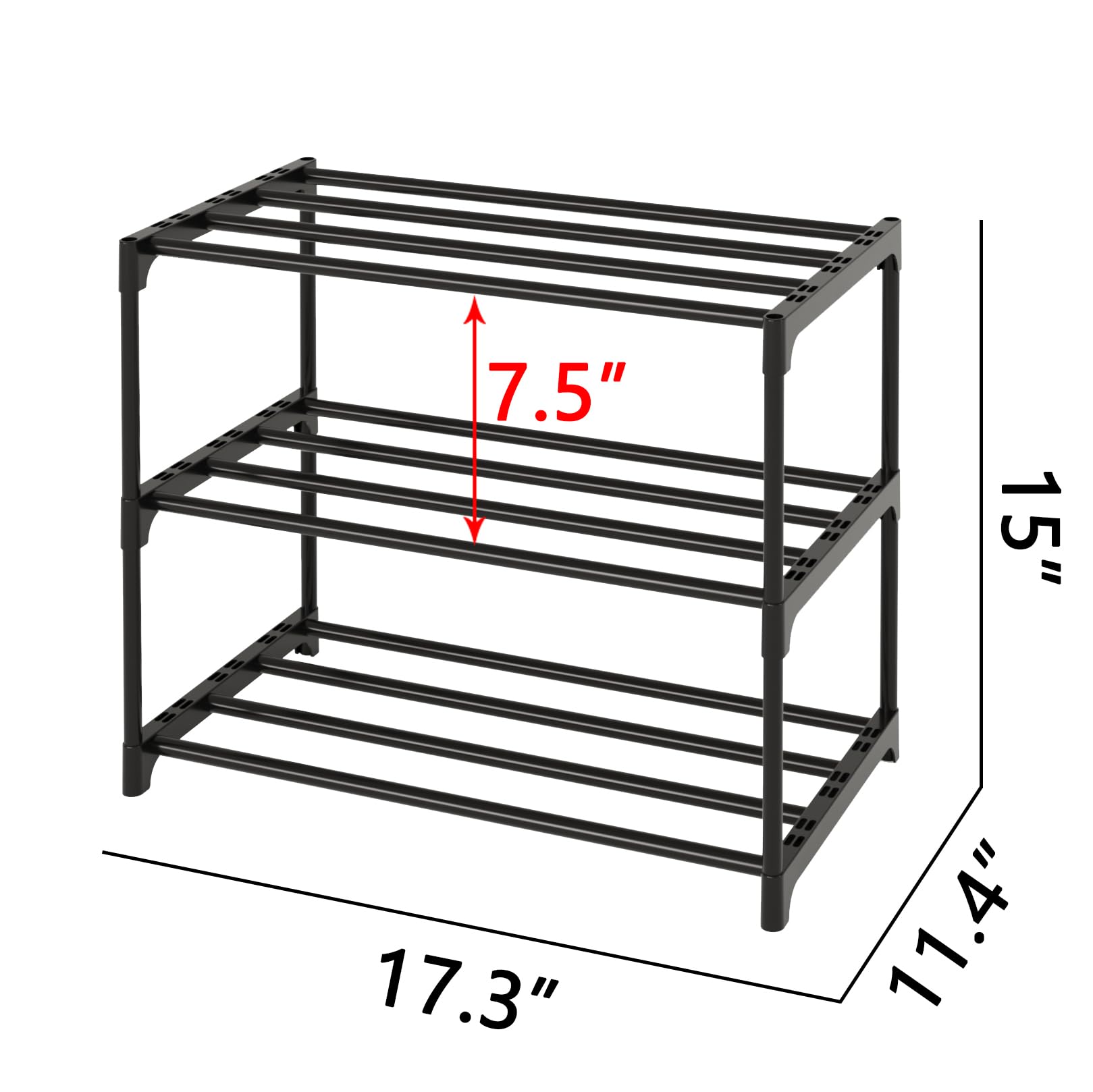 TAUEHR Small Stackable Shoe Rack,Narrow Kids Shoe Stand,Metal Shoe Storage Shelf for 6-8 Pairs of Shoes Entryway and Closet Hallway (3-Tier, White)