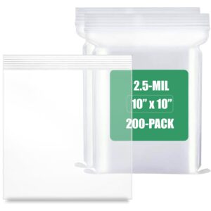 200-count, (10" x 10") - 2.5 mil thickness clear zipper reclosable bag, zip bags, ultra heavy duty lock seal poly plastic bags for prints, photos, documents, clothing, t-shirt