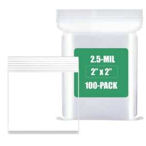 100-Count, (2" x 2") - 2.5 Mil Thickness Clear Zipper Reclosable Bag, Zip Bags, Ultra Heavy Duty Lock Seal Poly Plastic Bags for Prints, Photos, Documents, Clothing, T-Shirt