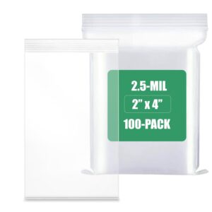 100-count, (2" x 4") - 2.5 mil thickness clear zipper reclosable bag, zip bags, ultra heavy duty lock seal poly plastic bags for prints, photos, documents, clothing, t-shirt