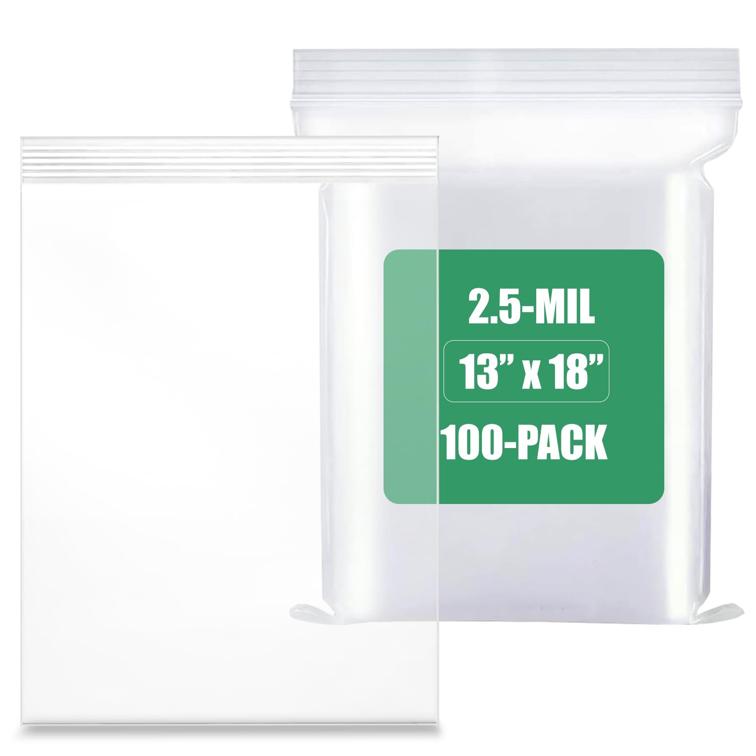 100-Count, (13" x 18") - 2.5 Mil Thickness Clear Zipper Reclosable Bag, Zip Bags, Ultra Heavy Duty Lock Seal Poly Plastic Bags for Prints, Photos, Documents, Clothing, T-Shirt