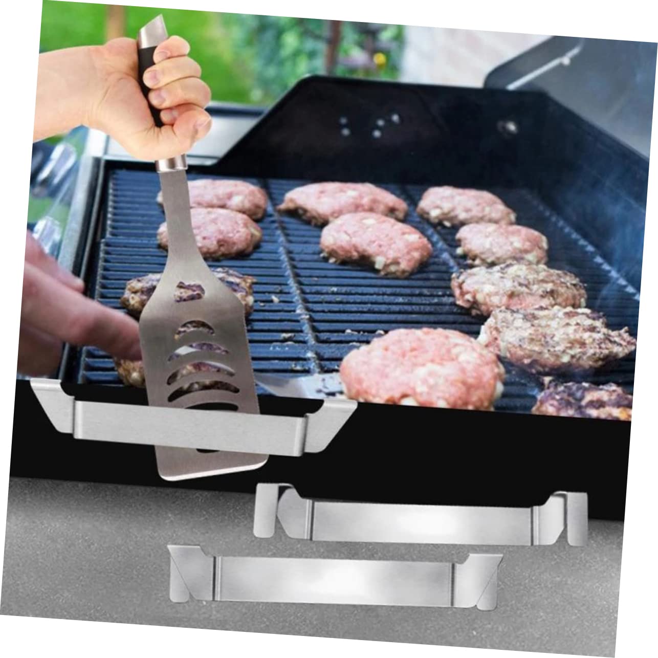 Yardwe 6 Pcs Griddle Barbecue Chef Tools Tool Holder Magnetic Mat Black Stone Grilling Accessories Camping Skillet Bbq Grill Portable Camping Frying Pan Spatula Stainless Steel Outdoor