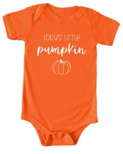 lolly's little pumpkin black or orange infant bodysuit, fall baby shower newborn gift, pregnancy reveal onesie present, halloween, unisex (12m, long sleeve, black)