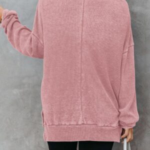 Dokotoo Womens Waffle Knit Oversized Crewneck Sweatshirt for Women Trendy Side Split Long Sleeve Pullover High Low Slouchy Fit Casual Cute Sweatshirts Tops Fall Outfits Clothes 2024 Pink Medium