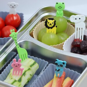 Silicone Lunch Box Dividers, 24-Piece Silicone Bento Lunch Box Accessories with 10 Kids' Animal Food Picks, Reusable, Durable, Odorless, BPA-Free