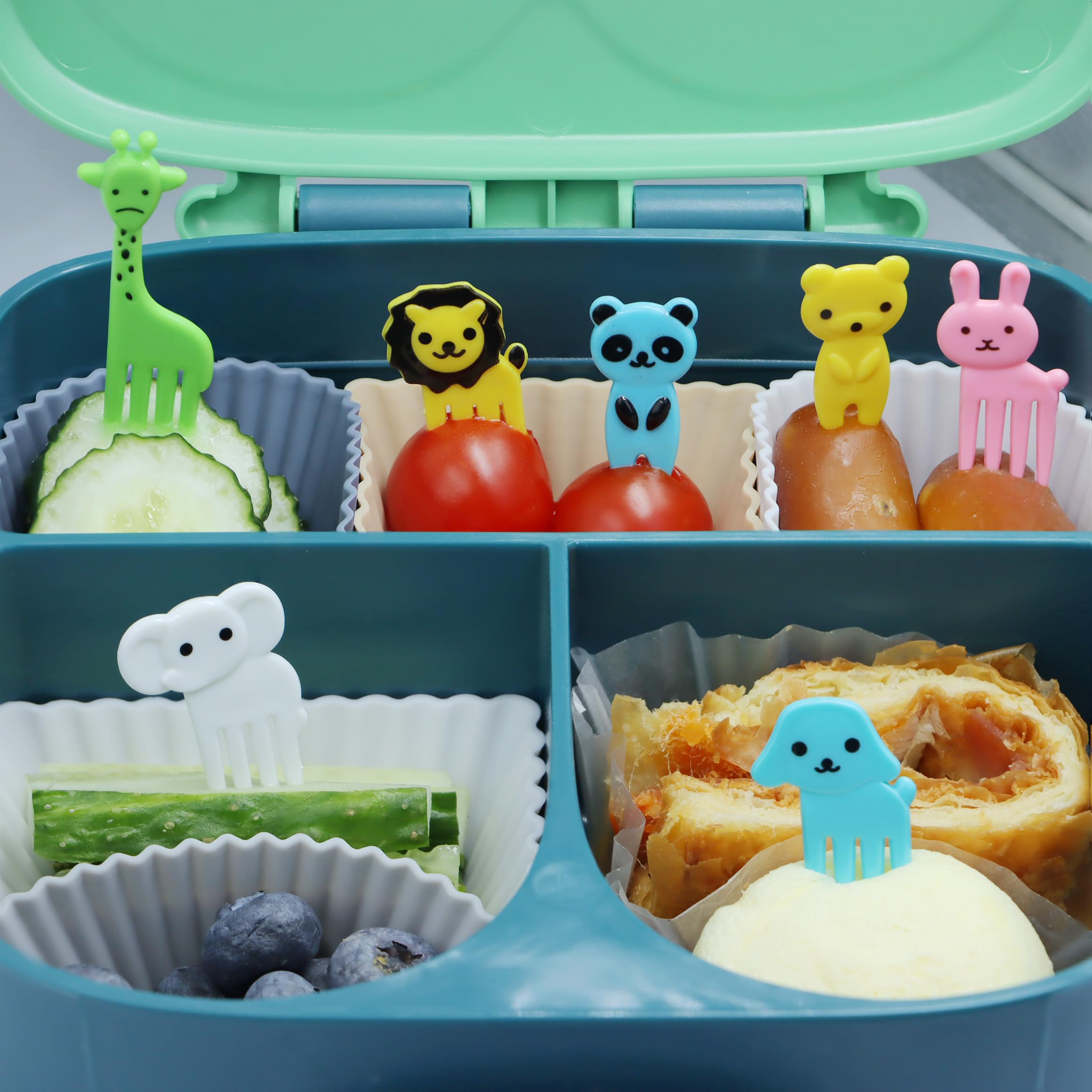 Silicone Lunch Box Dividers, 24-Piece Silicone Bento Lunch Box Accessories with 10 Kids' Animal Food Picks, Reusable, Durable, Odorless, BPA-Free