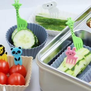 Silicone Lunch Box Dividers, 24-Piece Silicone Bento Lunch Box Accessories with 10 Kids' Animal Food Picks, Reusable, Durable, Odorless, BPA-Free