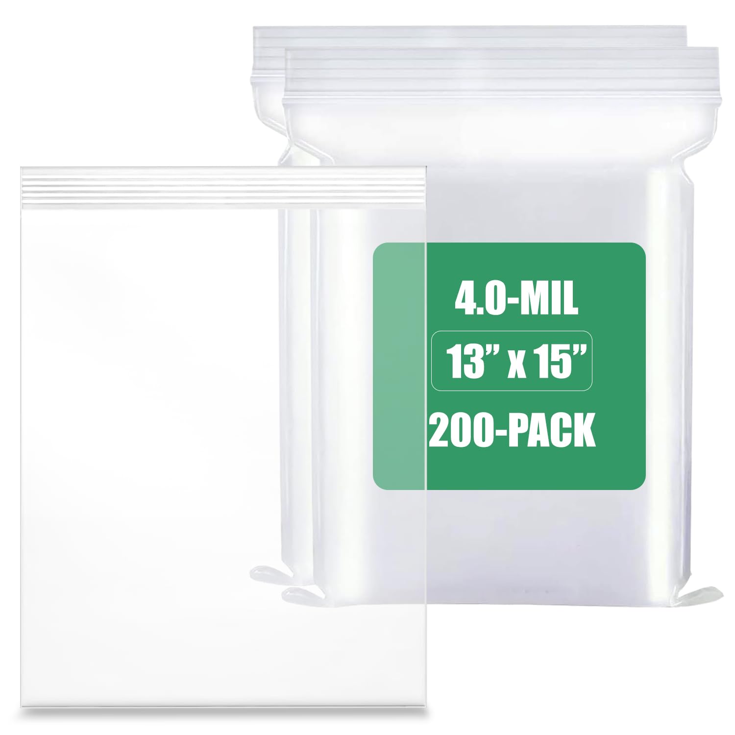 200-Count, (13" x 15") - 4 Mil Thickness Clear Zipper Reclosable Bag, Zip Bags, Ultra Heavy Duty Lock Seal Poly Plastic Bags for Prints, Photos, Documents, Clothing, T-Shirt