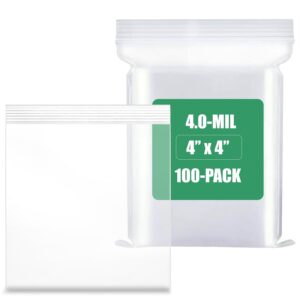 100-Count, (4" x 4") - 4 Mil Thickness Clear Zipper Reclosable Bag, Zip Bags, Ultra Heavy Duty Lock Seal Poly Plastic Bags for Prints, Photos, Documents, Clothing, T-Shirt