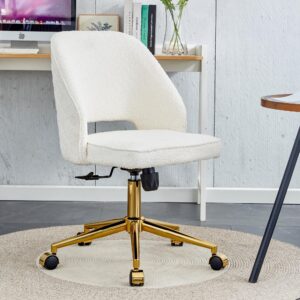 gustonhon modern household velvet office chair,adjustable 360°swivel chair armless swivel computer chair,with wheels high back,suitable for living room,bedroom,office,hotel dining room (white)