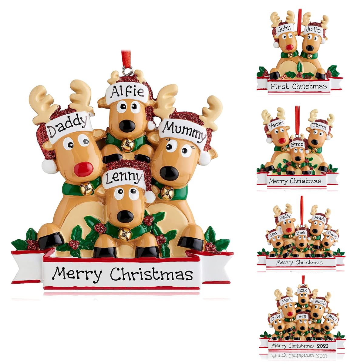 2023 Christmas Personalized Ornament Deer Families of 2, 3, 4, 5, 6 Personalized Xmas Ornament 2023 - Tree Hanging Ornaments Cute Winter Gift New Year Durable Xmas Home Decor