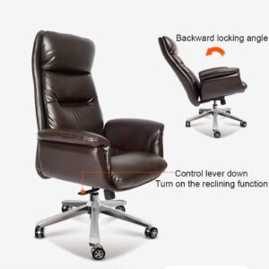 POCHY Family Office Chair Lumbar Support Tilt Function Swivel Computer Chair PU Leather Simple Comfortable Sedentary Boss Chair (Color : Technology Leather White, Size : Cowhide Grey)