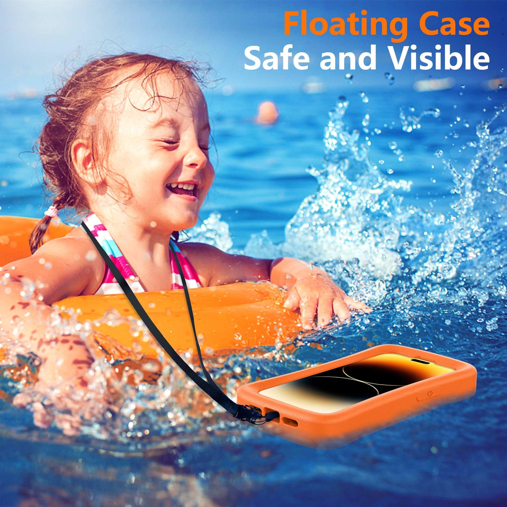 Temdan Floating Phone Case for iPhone 15 Pro Max/15 Plus/14 Pro Max/14 Plus/13 Pro Max/12 Pro Max Case,[24FT Military Dropproof] Shockproof Protective Floating Case 6.7 Inch Orange