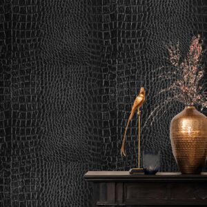 Nukofal Black Wallpaper Peel and Stick Crocodile Wallpaper Black Contact Paper Embossed Wallpaper Textured Wallpaper Peel and Stick Self Adhesive Removable Contact Paper for Walls 15.7inch X 118.1inch