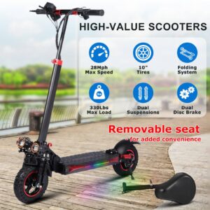 TYOKUM Electric Scooter Adults With Seat - 800W Adults Electric Scooter Up to 28MPH & 34Miles Range Fast Electric Scooter,48V 18Ah Electric Scooter for Adults Commuter Foldable Escooter with 10''Tires