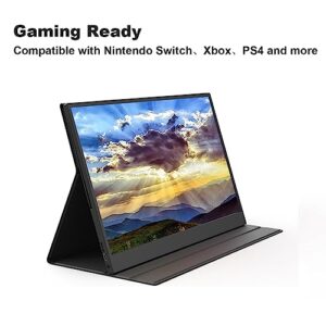 ADBEN 15.6inch FHD 1080P Laptop Monitor IPS Screen Portable Gaming External Monitor Plug&Play with PU Leather Cover Compatible with Laptop PC Phone Mac Xbox PS5/PS4 Switch