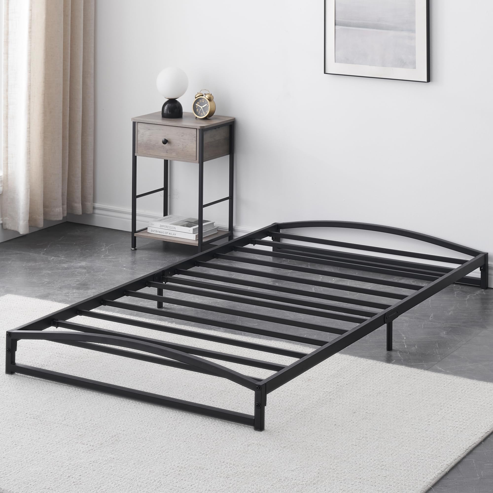 IDEALHOUSE Twin Bed Frame Low Profile, 6 Inches Black Metal Twin Size Platform Bed Frame, Mattress Foundation, No Box Spring Needed