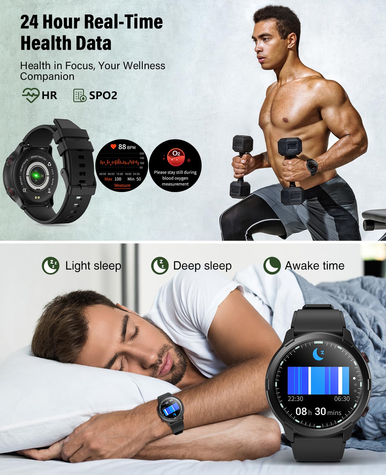 GPS Smart Watch for Men Women, Rugged Outdoor Watch with GPS and Compass, Fitness Tracker with Heart Rate Blood Oxygen Sleep Monitor, IP68 Waterproof, 1.32" Touch Screen, Compatible Android iOS iPhone