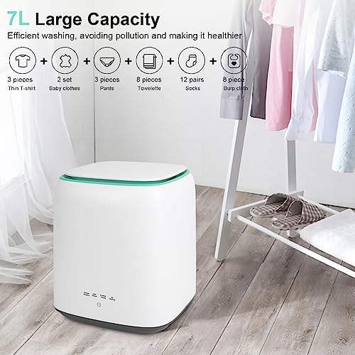 7L Fully automatic Mini portable washing machine, Portable Washer with spin dryer Automatic water in and out, 650r/min Perfect for Small Clothes, apartments, Camping, Travelling