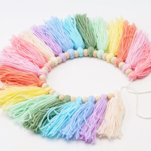 Anwyll Tassel Garland,Pastel Rainbow Tassel Garland,Boho Colorful Tassel Garland Party Decor,Home Decor Tassel with Wood Bead,Birthday Party Garland for Christmas,home Classroom,Wall Hanging Decor