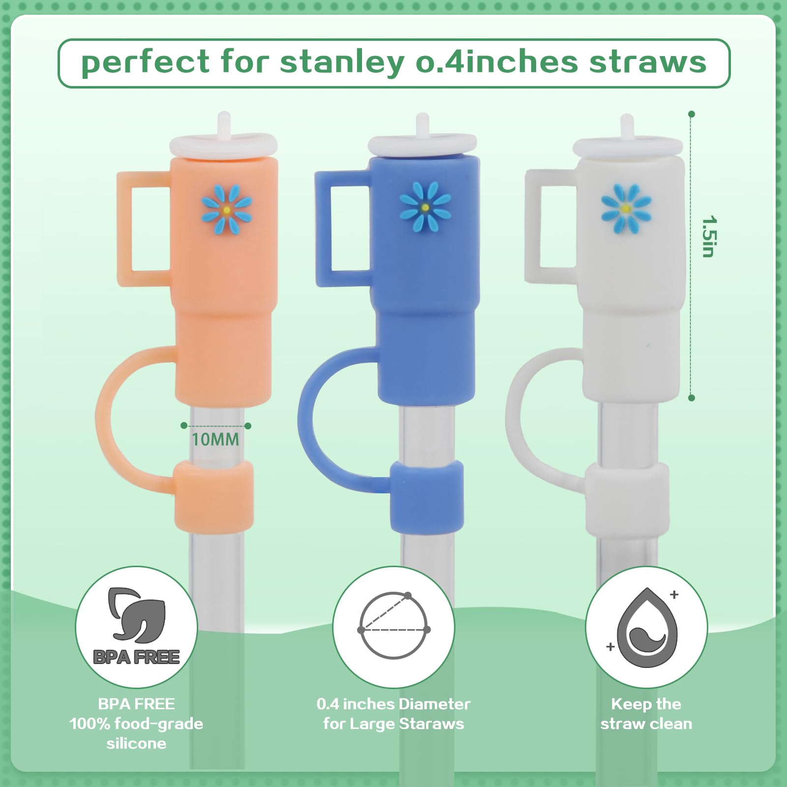 12pcs Silicone Straw Covers Cap for Stanley Cup,Reusable Drinking Straw Covers Compatible for Stanley 30&40 Oz,Straw Toppers for Stanley Cup Accessories