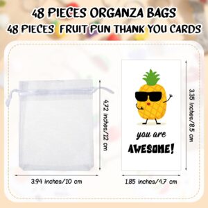 Remuuly 48 Sets First Day of School Gifts Funny Fruit Pun Cards Cute Fruit Keychains Thank You Cards with Bags for Staff Teacher Coworker Employee Friends