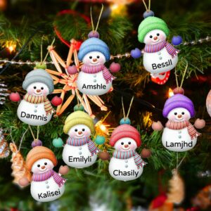 JeathFea Personalized Snowman Christmas Ornaments 2023 Custom Family Names to Christmas Tree Decoration 7 Colors Snowman to Choose Personalized Deco with Family Name